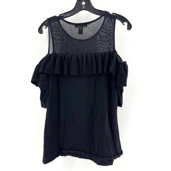 INC Women's Black Sweater Open Shoulder Sexy Size Large Sheer Neckline - Picture 5 of 11